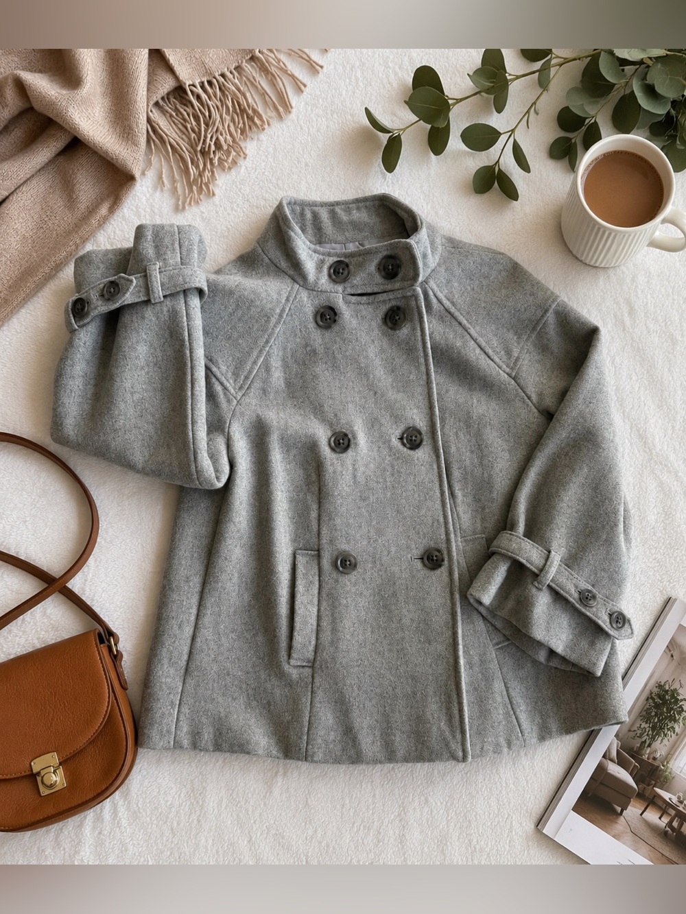 GAP Gray 100% Wool Peacoat Double Breasted Jacket XS Classic Winter Coat